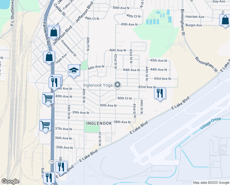 map of restaurants, bars, coffee shops, grocery stores, and more near 4141 41st Avenue North in Birmingham