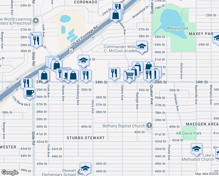 map of restaurants, bars, coffee shops, grocery stores, and more near 3411 Toledo Avenue in Lubbock