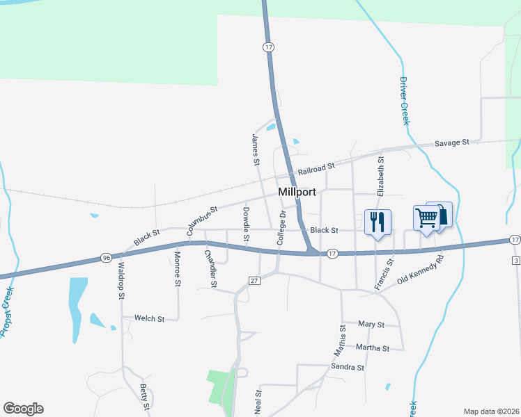 map of restaurants, bars, coffee shops, grocery stores, and more near 166-176 James Street in Millport
