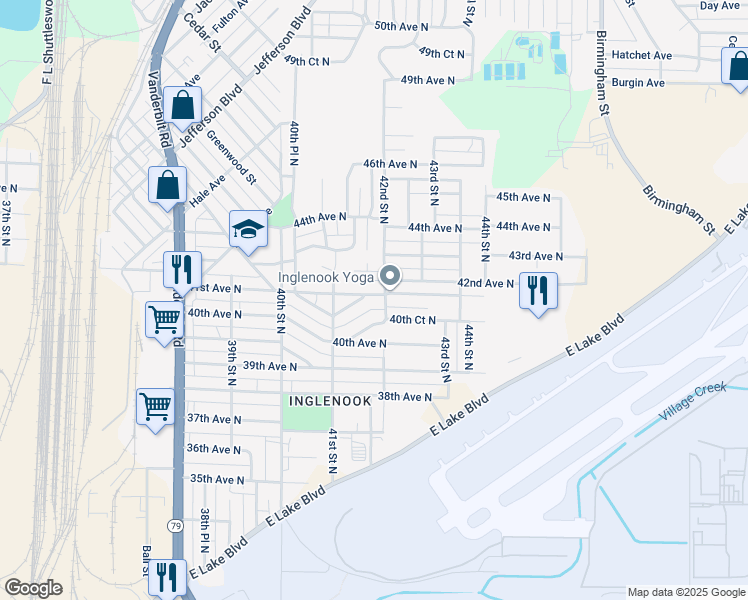 map of restaurants, bars, coffee shops, grocery stores, and more near 4141 41st Avenue North in Birmingham