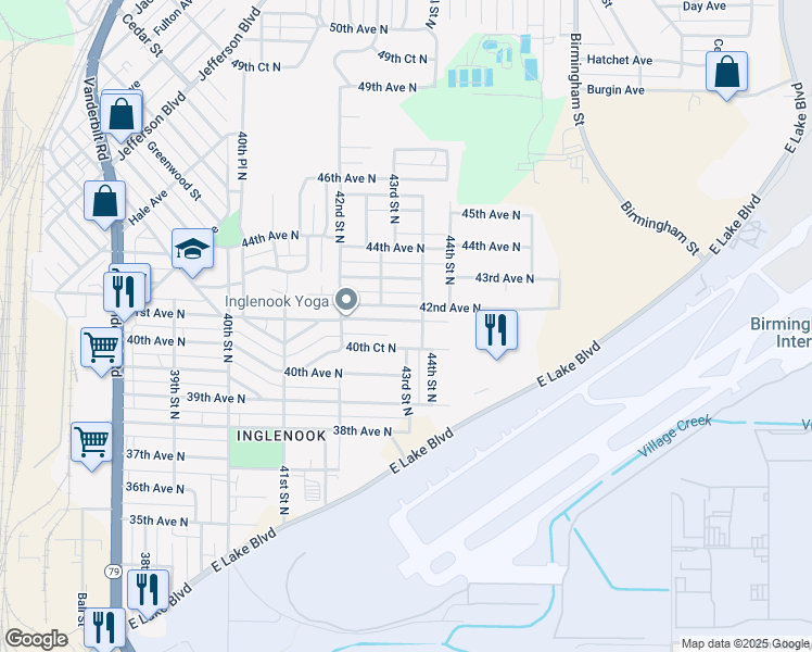 map of restaurants, bars, coffee shops, grocery stores, and more near 4309 41st Avenue North in Birmingham