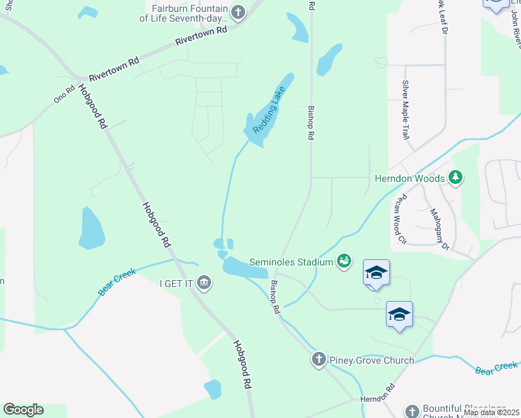 map of restaurants, bars, coffee shops, grocery stores, and more near 7125 Bishop Road in Fairburn