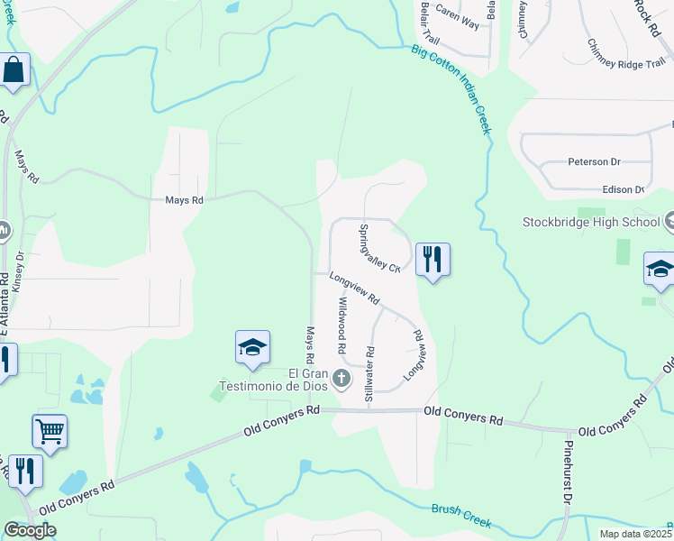 map of restaurants, bars, coffee shops, grocery stores, and more near 157 Longview Rd in Stockbridge