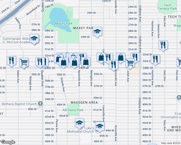 map of restaurants, bars, coffee shops, grocery stores, and more near 3802 35th Street in Lubbock