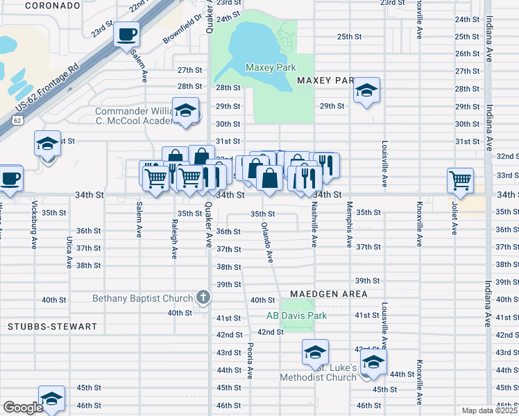map of restaurants, bars, coffee shops, grocery stores, and more near 4204 Peoria Avenue in Lubbock