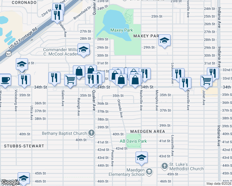 map of restaurants, bars, coffee shops, grocery stores, and more near 4204 Peoria Avenue in Lubbock