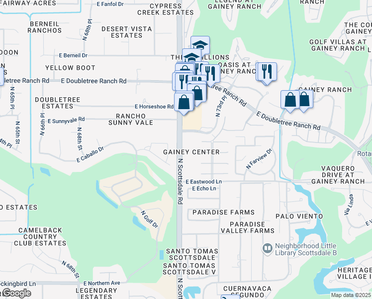 map of restaurants, bars, coffee shops, grocery stores, and more near 8601 N Scottsdale Rd in Scottsdale