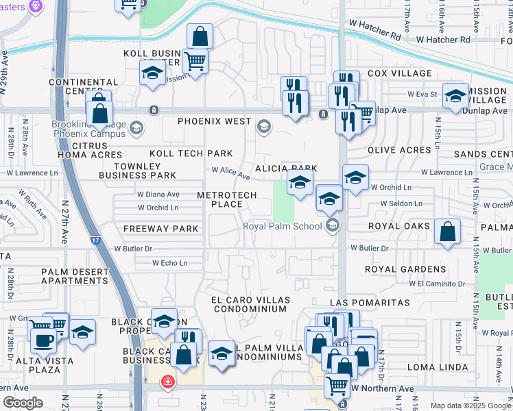 map of restaurants, bars, coffee shops, grocery stores, and more near 8603 North 22nd Avenue in Phoenix