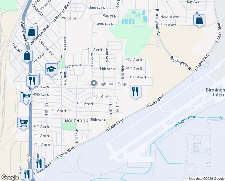 map of restaurants, bars, coffee shops, grocery stores, and more near 4309 41st Avenue North in Birmingham