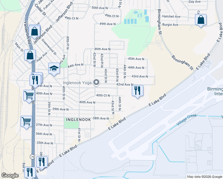 map of restaurants, bars, coffee shops, grocery stores, and more near 4309 41st Avenue North in Birmingham