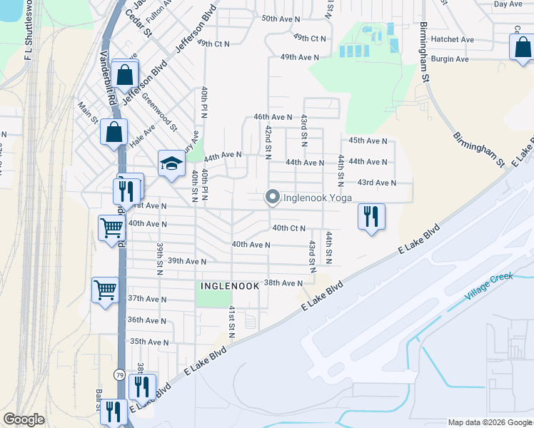 map of restaurants, bars, coffee shops, grocery stores, and more near 4141 41st Avenue North in Birmingham
