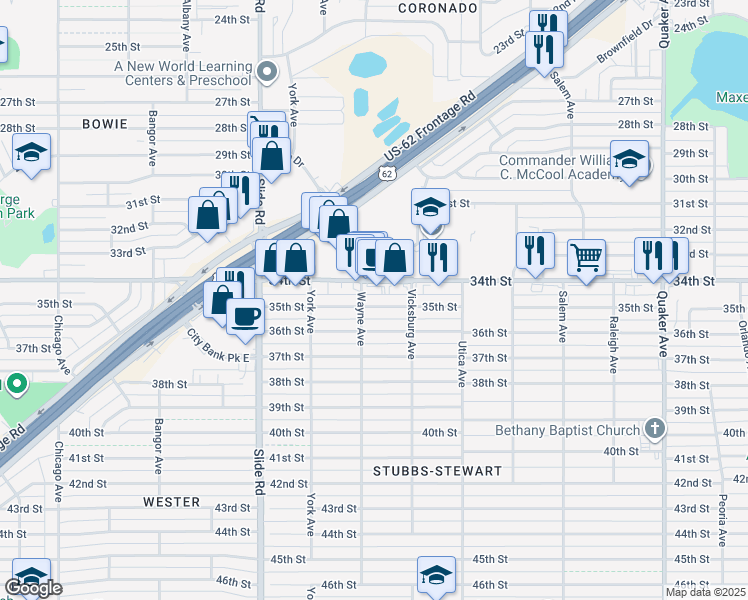 map of restaurants, bars, coffee shops, grocery stores, and more near 4920 35th Street in Lubbock