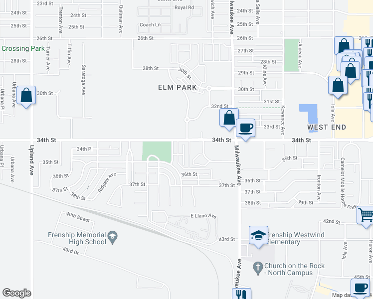 map of restaurants, bars, coffee shops, grocery stores, and more near 3407 Oak Ridge Avenue in Lubbock