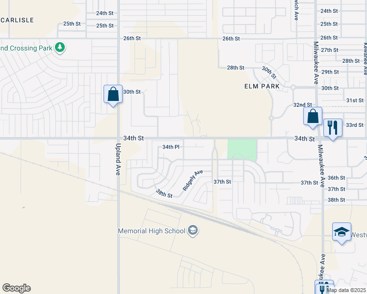 map of restaurants, bars, coffee shops, grocery stores, and more near 7023 34th Place in Lubbock