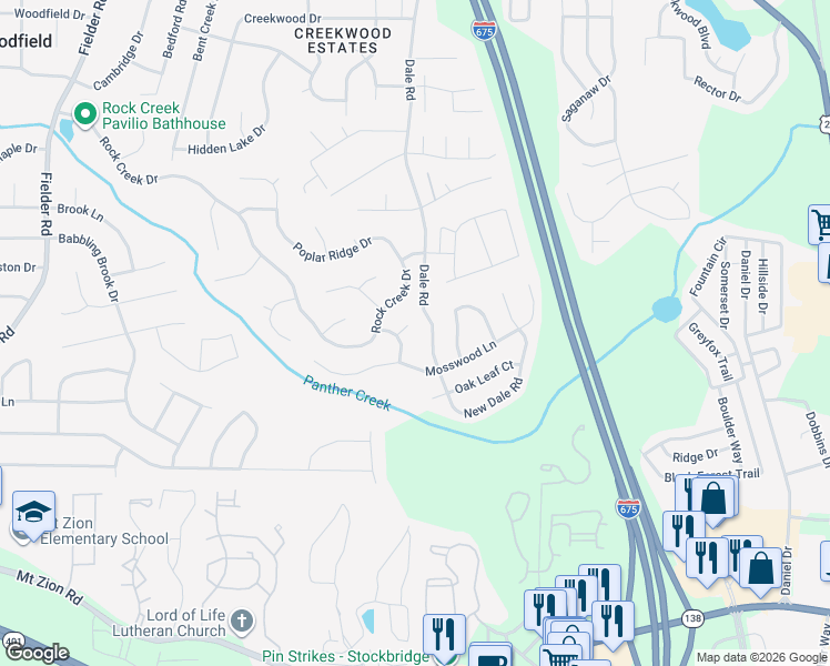 map of restaurants, bars, coffee shops, grocery stores, and more near 7016 Hollow Oak Court in Rex