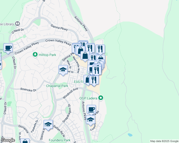 map of restaurants, bars, coffee shops, grocery stores, and more near 617 2nd Street in Ladera Ranch
