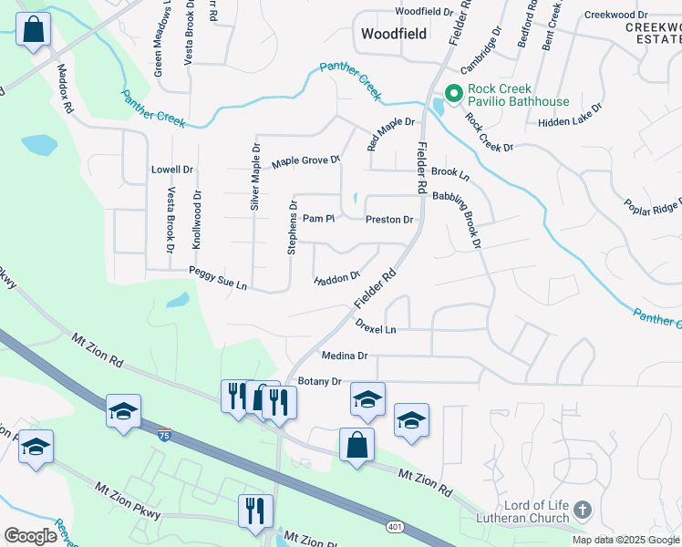 map of restaurants, bars, coffee shops, grocery stores, and more near 2860 Haddon Drive in Rex