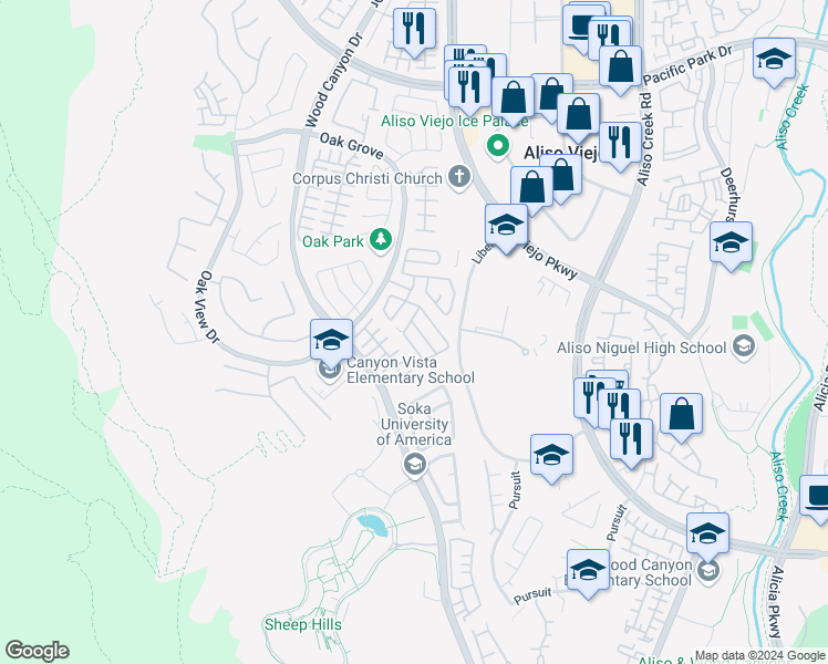 map of restaurants, bars, coffee shops, grocery stores, and more near 4 Seven Kings Place in Aliso Viejo