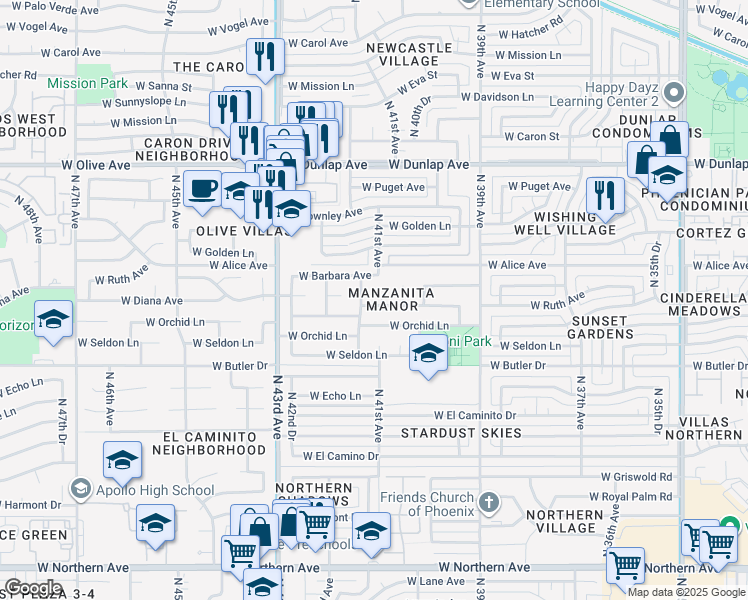 map of restaurants, bars, coffee shops, grocery stores, and more near 8602 North 41st Avenue in Phoenix