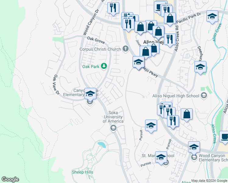 map of restaurants, bars, coffee shops, grocery stores, and more near 4 Seven Kings Place in Aliso Viejo