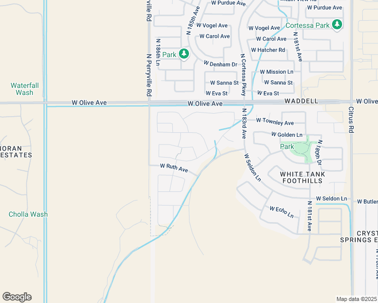map of restaurants, bars, coffee shops, grocery stores, and more near 18517 West Lawrence Lane in Waddell