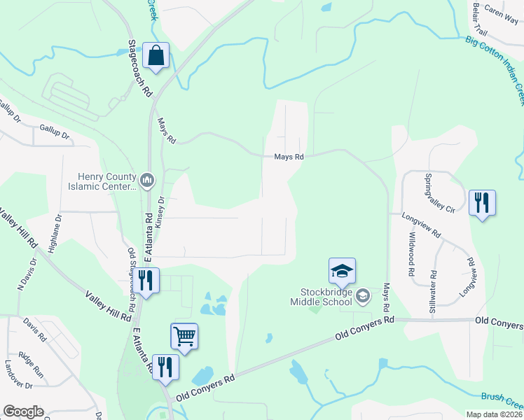 map of restaurants, bars, coffee shops, grocery stores, and more near 80 Allison Court in Stockbridge