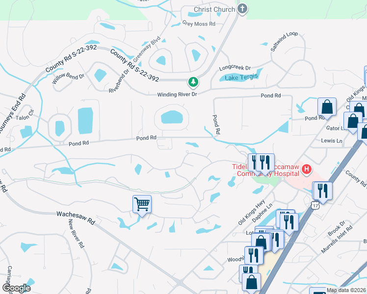 map of restaurants, bars, coffee shops, grocery stores, and more near 4472 Fringetree Drive in Murrells Inlet