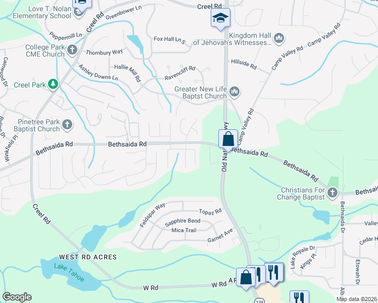 map of restaurants, bars, coffee shops, grocery stores, and more near 708 Wood Bend Court in Riverdale