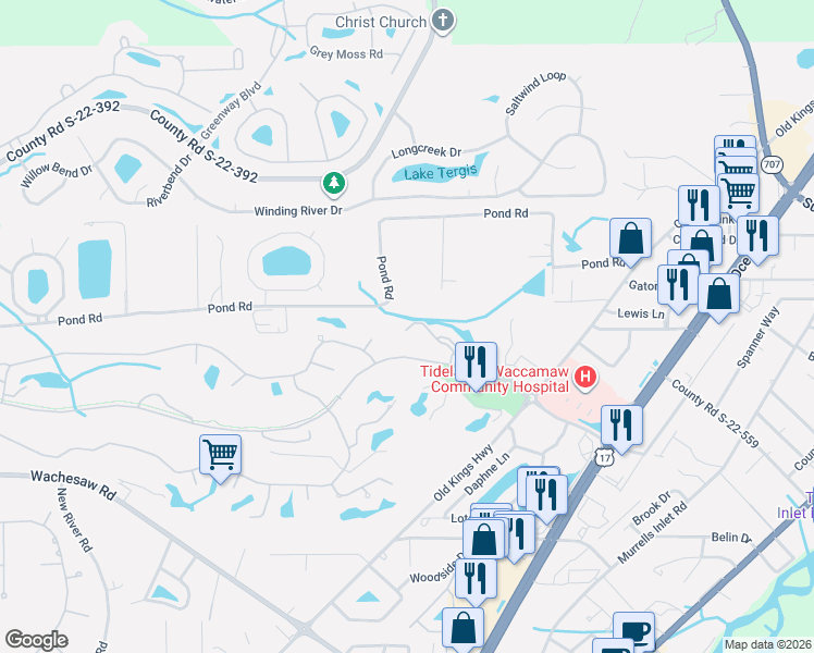 map of restaurants, bars, coffee shops, grocery stores, and more near 4468C Lady Banks Lane in Murrells Inlet