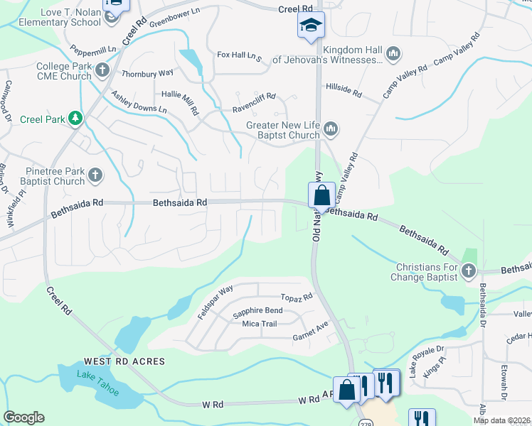map of restaurants, bars, coffee shops, grocery stores, and more near 708 Wood Bend Court in Riverdale