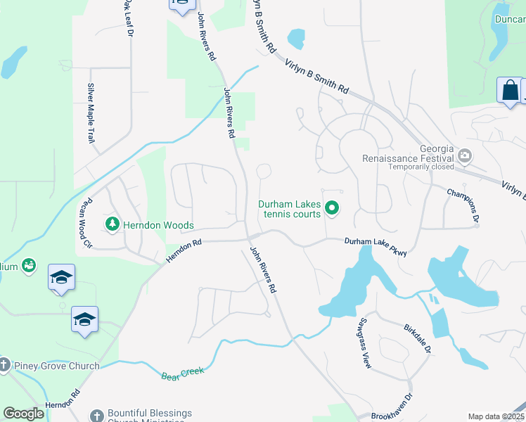 map of restaurants, bars, coffee shops, grocery stores, and more near 75 Glen Abbey Circle in Fairburn