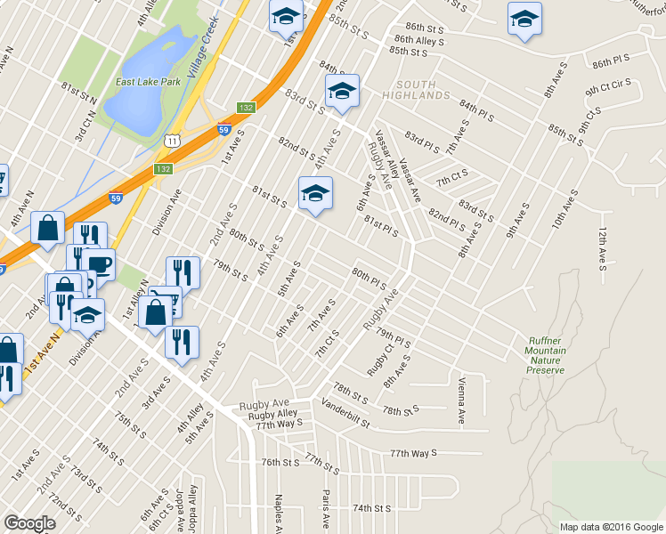 map of restaurants, bars, coffee shops, grocery stores, and more near 618 80th Place South in Birmingham