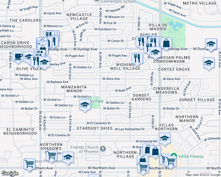 map of restaurants, bars, coffee shops, grocery stores, and more near 3814 West Ruth Avenue in Phoenix
