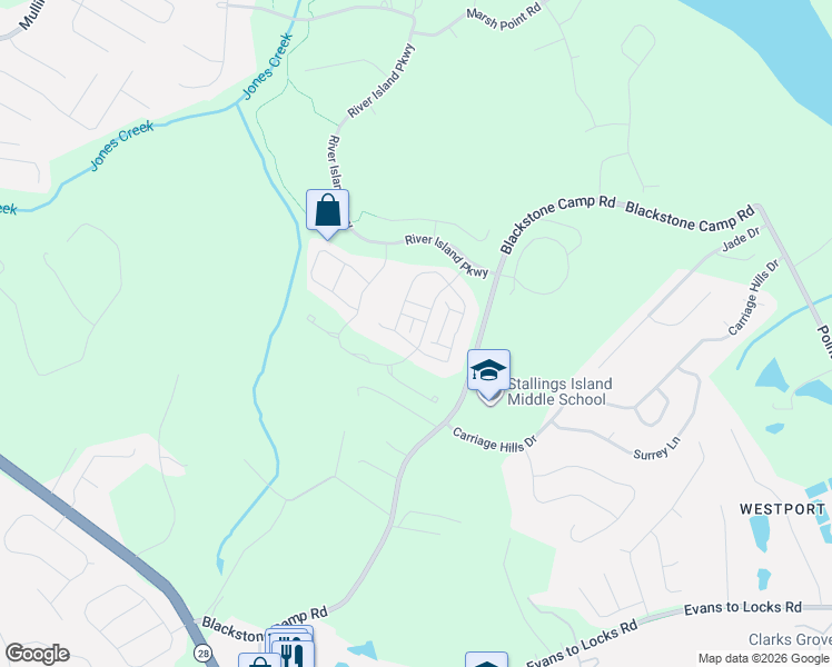 map of restaurants, bars, coffee shops, grocery stores, and more near 305 Hornsby Lane in Evans