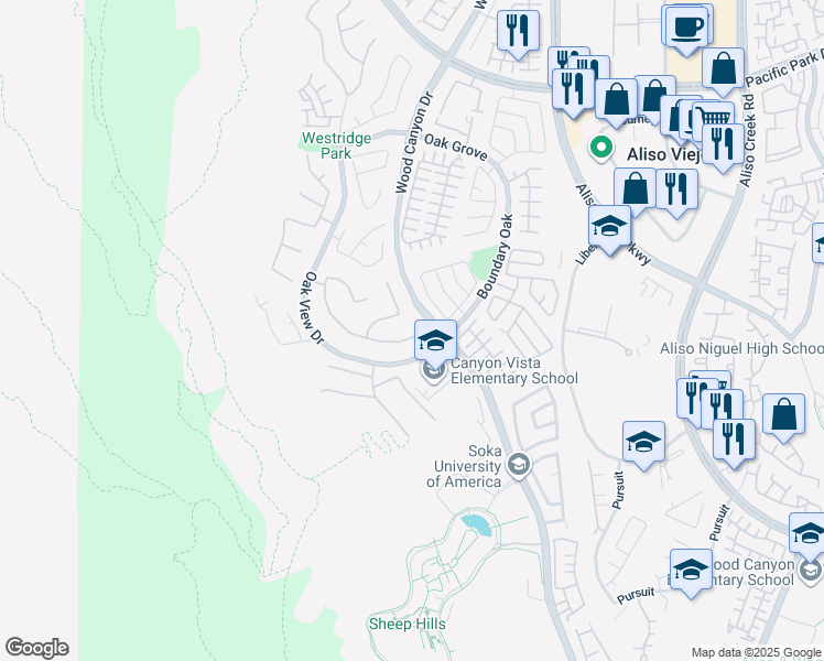 map of restaurants, bars, coffee shops, grocery stores, and more near 103 Endless Vista in Aliso Viejo