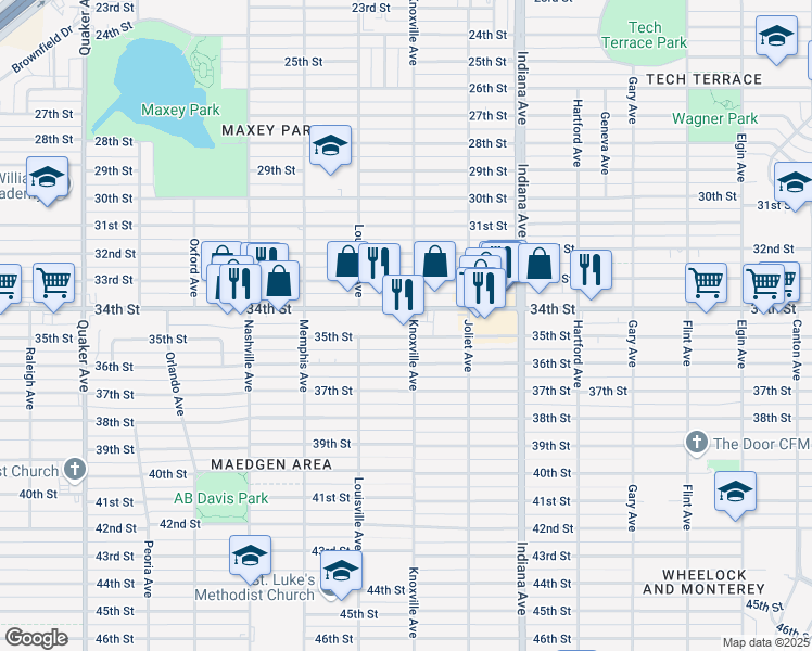 map of restaurants, bars, coffee shops, grocery stores, and more near 3411 Knoxville Avenue in Lubbock