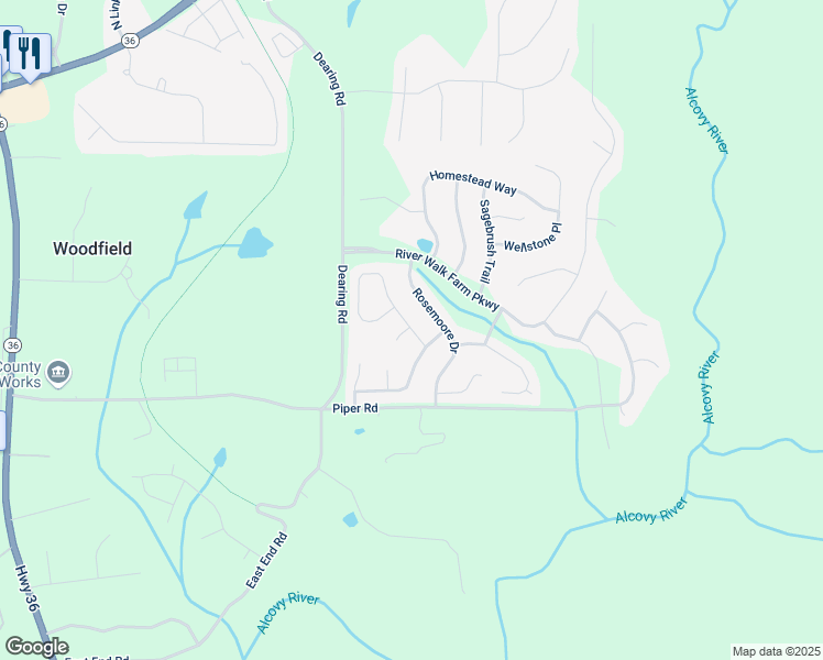 map of restaurants, bars, coffee shops, grocery stores, and more near 35 Kestrel Circle in Covington