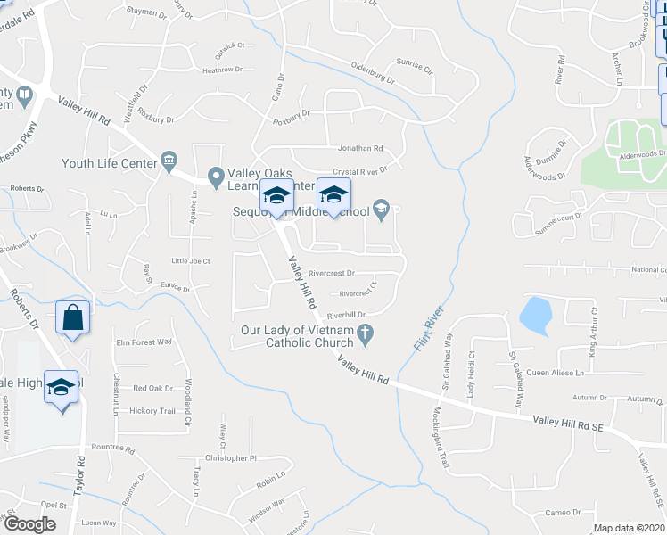 map of restaurants, bars, coffee shops, grocery stores, and more near 30 Rivercrest Drive in Riverdale