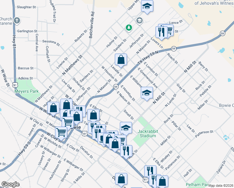 map of restaurants, bars, coffee shops, grocery stores, and more near 106 East Nelson Street in Bowie