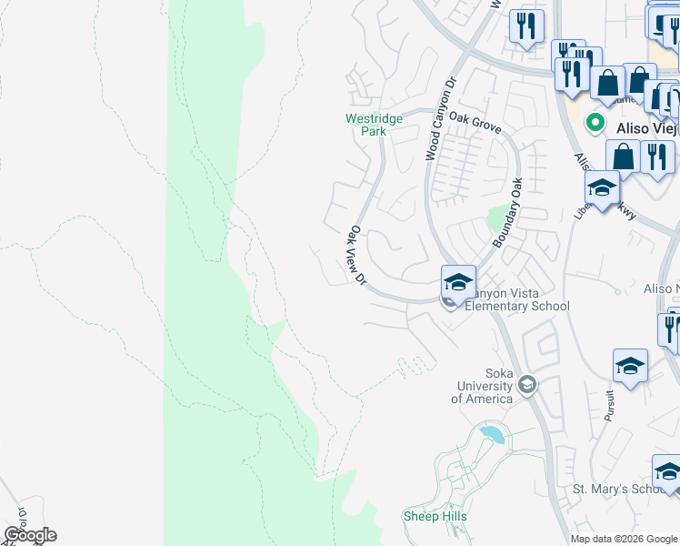 map of restaurants, bars, coffee shops, grocery stores, and more near 21 Style Drive in Aliso Viejo
