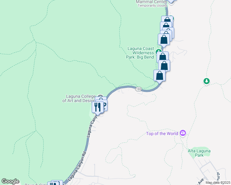map of restaurants, bars, coffee shops, grocery stores, and more near 2535 Laguna Canyon Road in Laguna Beach