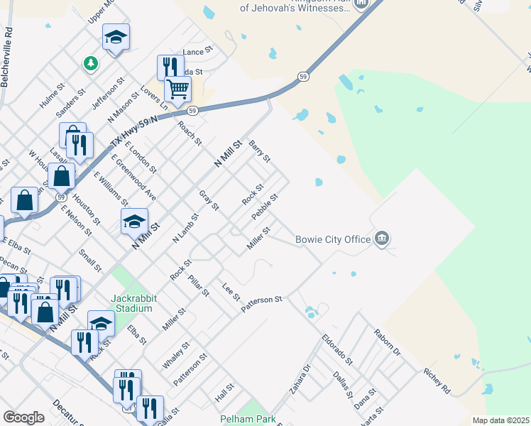 map of restaurants, bars, coffee shops, grocery stores, and more near 1211 Miller Street in Bowie