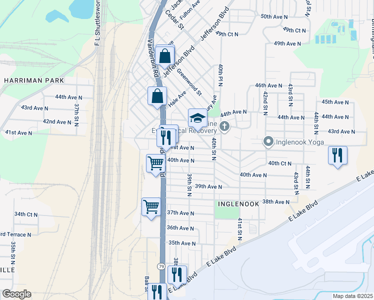 map of restaurants, bars, coffee shops, grocery stores, and more near 3843 41st Avenue North in Birmingham