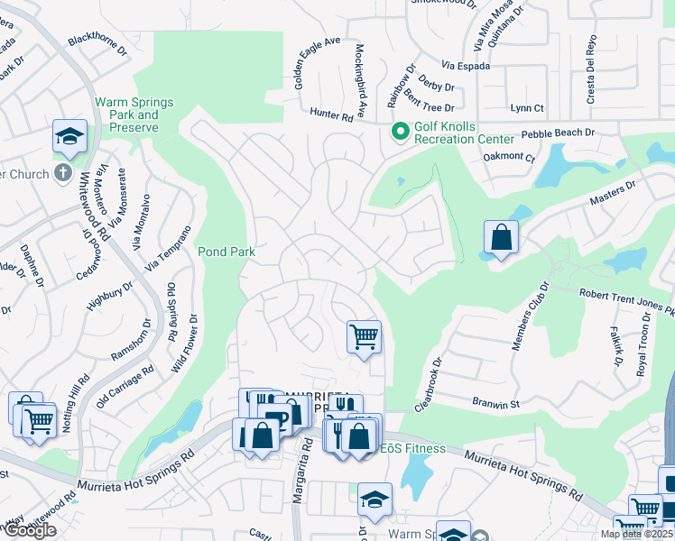 map of restaurants, bars, coffee shops, grocery stores, and more near 28890 Via Princesa in Murrieta