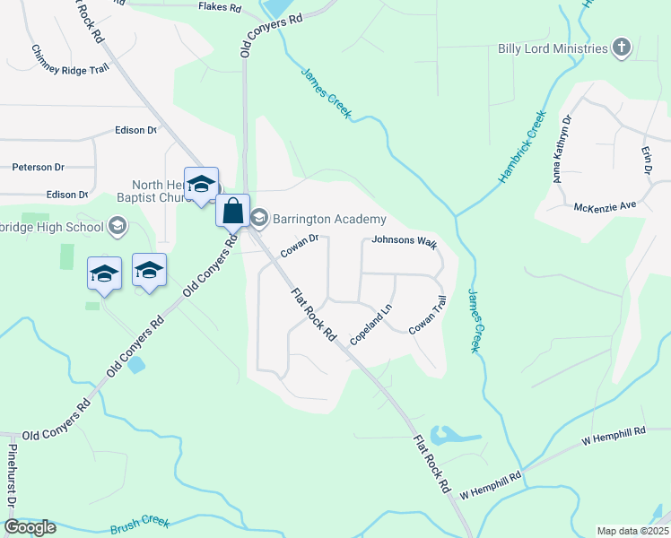 map of restaurants, bars, coffee shops, grocery stores, and more near 175 Cowan Drive in Stockbridge