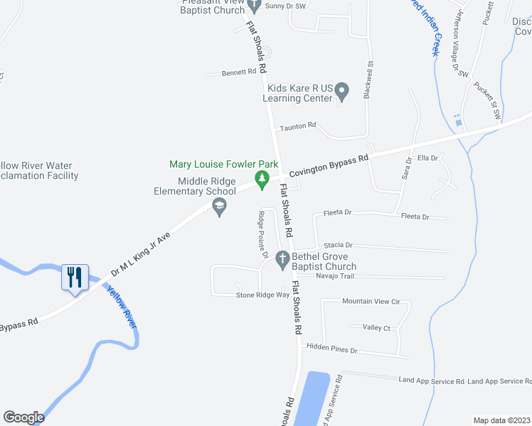 map of restaurants, bars, coffee shops, grocery stores, and more near 170 Ridge Pointe Drive in Covington