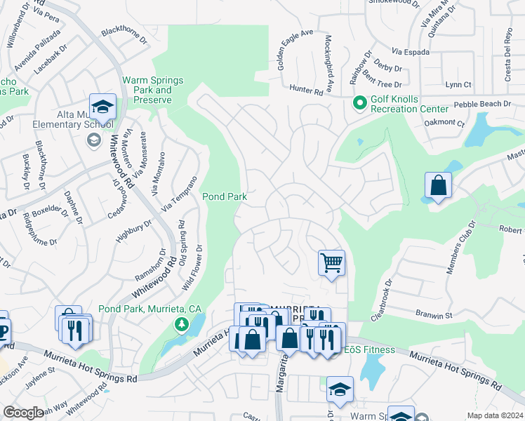 map of restaurants, bars, coffee shops, grocery stores, and more near 28652 Via Playa Del Rey in Murrieta