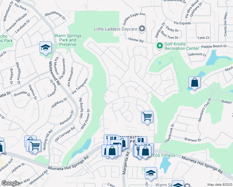 map of restaurants, bars, coffee shops, grocery stores, and more near 28652 Via Playa Del Rey in Murrieta