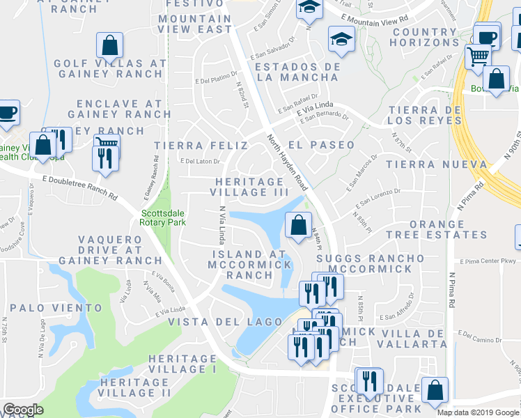 map of restaurants, bars, coffee shops, grocery stores, and more near 8177 East Del Cuarzo Drive in Scottsdale