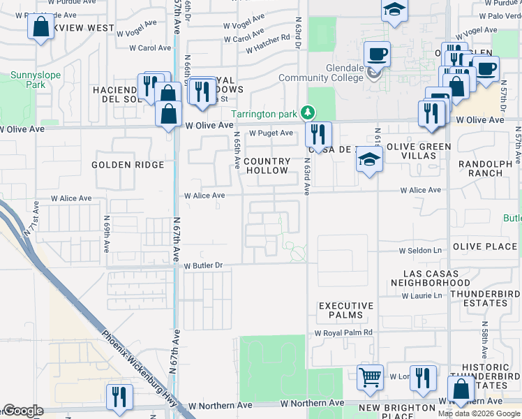 map of restaurants, bars, coffee shops, grocery stores, and more near 6469 West Ruth Avenue in Glendale